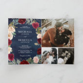 Burgundy Peach Floral QR Code Navy Blue Wedding (Binnen)