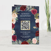 Burgundy Peach Floral QR Code Navy Blue Wedding (Achterkant)