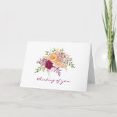 Burgundy Peach Peony Floral Bouquet Kaart (Voorkant)