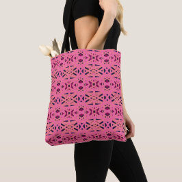 Burgundy Peach roze Blue Black Geometric Art Deco Tote Bag