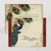 Burgundy Peacock Feathers Lace Reception Kaart (Voorkant / Achterkant)