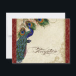 Burgundy  Peacock Feathers Lace Reception Kaart<br><div class="desc">"Burgundy Peacock Feathers Lace Reception." Deze antiek uitnodiging tot ontvangst is afkomstig uit het overeenkomende collectie voor bruiloft en heeft een volledig samenstel van producten. Dit ontwerp bestaat uit een , statenloze pauw op een boomtak die over drie vredesveren is gelaagd en een engel afbeelding etsen, zwengels, antiek handschrift, met...</div>