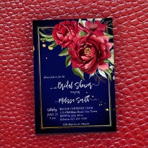 Burgundy peonies royal blue floral vrijgezellenfee kaart
