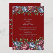 Burgundy Peony and Blue Rose Couples Shower Kaart (Voorkant / Achterkant)