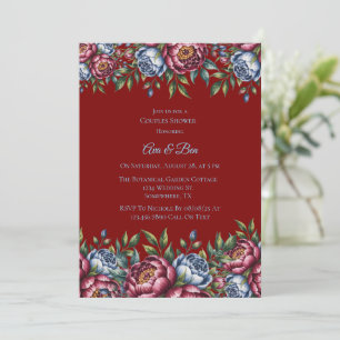 Burgundy Peony and Blue Rose Couples Shower Kaart