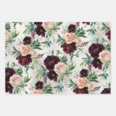 Burgundy Peony Blush Pink Mondial Rozen Inpakpapier Vel (Voorkant)