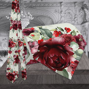 Burgundy Peony Silver Sage Greenery Wedding Stropdas