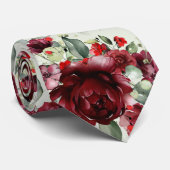 Burgundy Peony Silver Sage Greenery Wedding Stropdas (Opgerold)