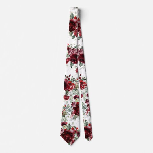 Burgundy Peony Silver Sage Greenery White Wedding Stropdas (Voorkant)