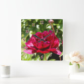 Burgundy peony vierkante klok (Huis)