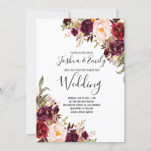 Burgundy Peony Wedding Invitation Floral nodigt ui Kaart