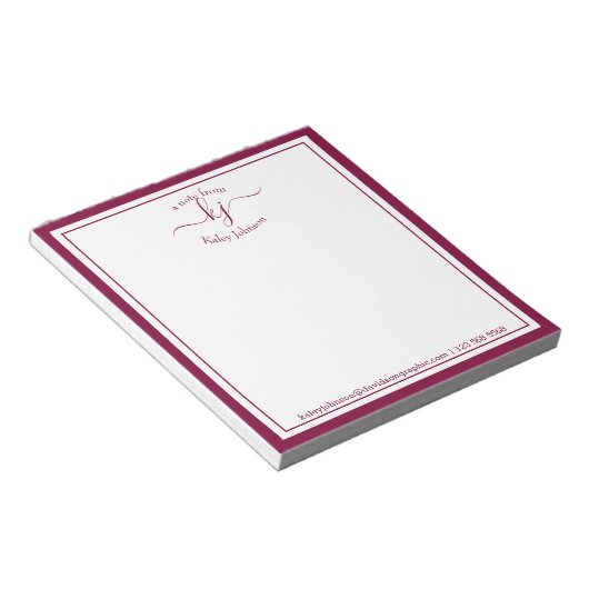 Burgundy Personalized | Van de bureau van de blocn Notitieblok (Schuin)