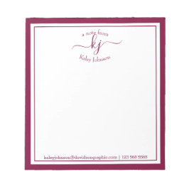 Burgundy Personalized | Van de bureau van de blocn Notitieblok