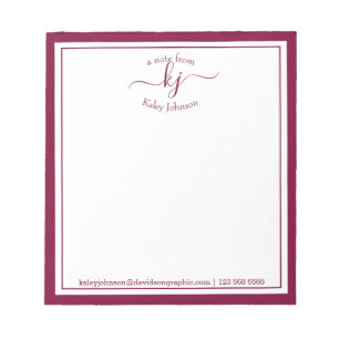 Burgundy Personalized Van de bureau van de blocn Notitieblok