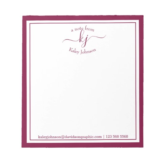 Burgundy Personalized | Van de bureau van de blocn Notitieblok (Voorkant)