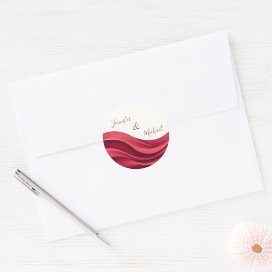 Burgundy Personalized Wedding Ronde Sticker (Envelop)
