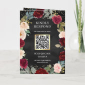 Burgundy Perzik Bloem QR Code Zwarte Huwelijk (Achterkant)