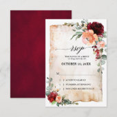 Burgundy Perzik Koraal Roze Rozen Eucalyptus RSVP (Voorkant / Achterkant)