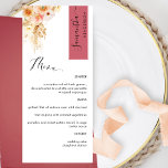 Burgundy, Perzikblindheid, gepersonaliseerd met ga Menu<br><div class="desc">Waarom besteed op zijn plaats kaarten en menukaarten wanneer u een elegant All-in-one elegant Menu kunt hebben dat met elke gastnaam wordt gepersonaliseerd! Een modern, eenvoudig en elegant ontwerp met uitstekende waterverf florale details in een prachtig mengsel van perzikkleurige, oranje, zwarte, stoffige rozen, crème en champagnekleurige tinten. Moderne handgeschreven kalligrafie-elementen....</div>