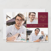 Burgundy PhD Degree 3 Foto Graduation Party Kaart (Voorkant)