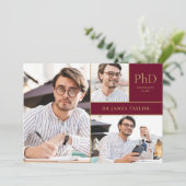 Burgundy PhD Degree 3 Foto Graduation Party Kaart (Staand voorkant)