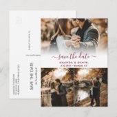 Burgundy Photo Collage Wedding Save the Date Aankondigingskaart (Voorkant / Achterkant)