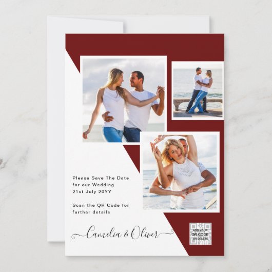 Burgundy PHOTO Weddenschap nodigt QR-code uit Opsl Kaart (Voorkant)