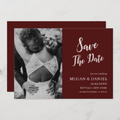 Burgundy Photo | Weddenschap Opslaan datum uitnodi Kaart (Voorkant / Achterkant)