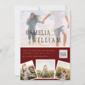 Burgundy Photo Wedding Invite QR Code Save Date Kaart (Voorkant)