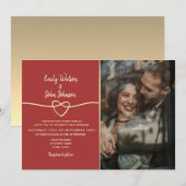 Burgundy Photo Wedding Kaart (Voorkant / Achterkant)
