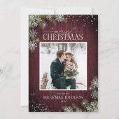 Burgundy Pine Foto New Mr & Mrs Kerstmis Aankondiging (Voorkant)