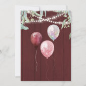 Burgundy Pink Balloon Rustic Wood Girl Baby shower Kaart (Achterkant)