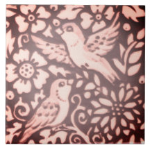 Burgundy Pink Bird Foliage Woodland Decor