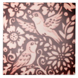 Burgundy Pink Bird Foliage Woodland Decor Tegeltje