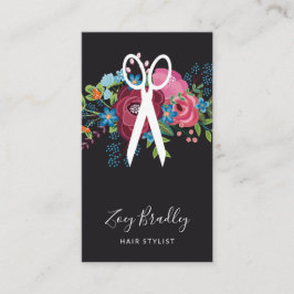 Burgundy Pink Blue Bouquet Scissor Hair Stylist Visitekaartje