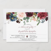 Burgundy Pink Blue Floral Foto Retirement Party Kaart (Voorkant)