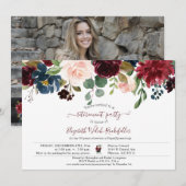 Burgundy Pink Blue Floral Foto Retirement Party Kaart (Voorkant / Achterkant)