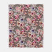Burgundy Pink Blue Floral Garland Waterverf Brown Fleece Deken (Voorkant)
