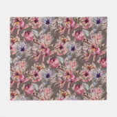 Burgundy Pink Blue Floral Garland Waterverf Brown Fleece Deken (Voorkant (Horizontaal))