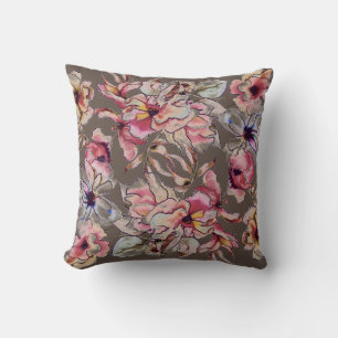Burgundy Pink Blue Floral Garland Waterverf Brown Kussen