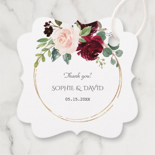 Burgundy Pink Blue Flowers Gold Weddenschap Bedankjes Labels (Achterkant)