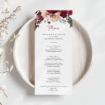 Burgundy Pink Blush Floral Dinner Menu<br><div class="desc">Deze bordeaux roze blush floral diner kaart is perfect voor een rustieke bruiloft. Het ontwerp is voorzien van bordeaux,  roze blozen met groene bladeren,  inspirerende artistieke schoonheid. Dit menu kan worden gebruikt voor een huwelijksreceptie,  repetitiediner,  vrijgezellenfeest of een evenement.</div>