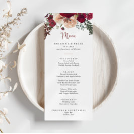 Burgundy Pink Blush Floral Dinner Menu