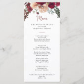 Burgundy Pink Blush Floral Dinner Menu (Voorkant)