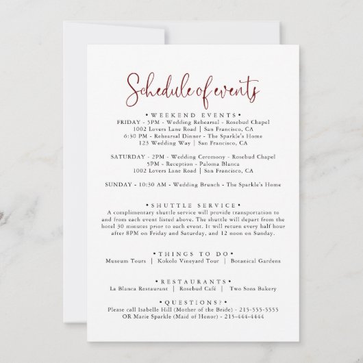 Burgundy Pink Blush Floral Weddenschap Welkomstbri (Achterkant)