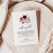 Burgundy Pink Blush Floral Wedding Goed Informatiekaartje