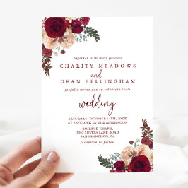 Burgundy Pink Blush Floral Wedding Kaart