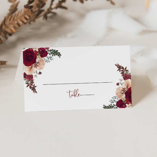 Burgundy Pink Blush Floral Wedding Plaatskaartje