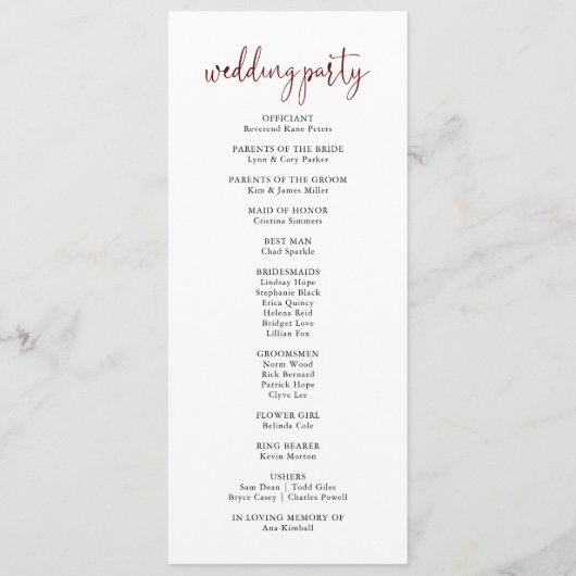 Burgundy Pink Blush Floral Wedding Programmakaart (Achterkant)