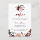 Burgundy Pink Blush Floral Wedding Reception Informatiekaartje (Voorkant)